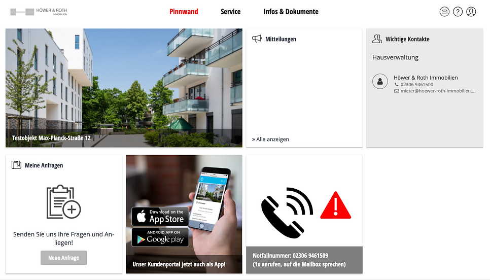 Screenshot des Onlineportals